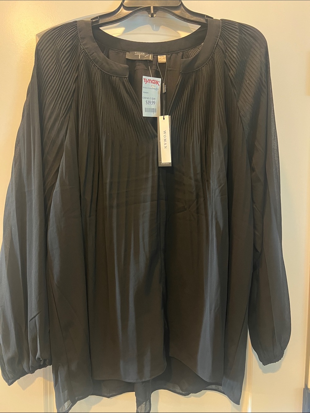 Tahari Black Pleated Open-Front Blouse Jacket